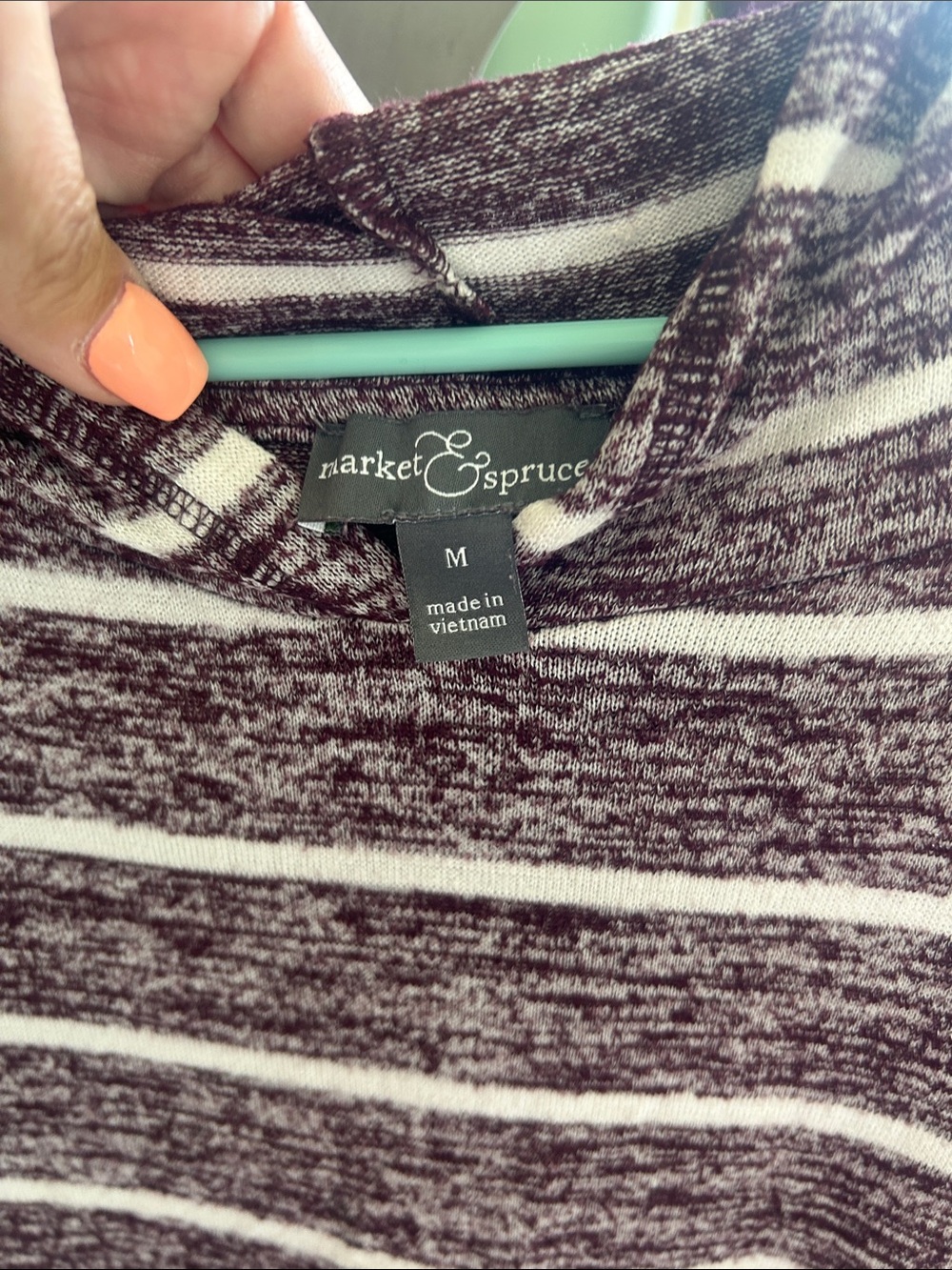 Market & Spruce Maroon and White Striped Hooded Pullover - Picture 2 of 3